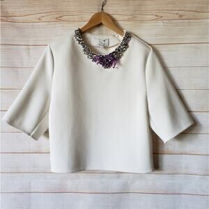 3.1 Phillip Lim Rare! Oversize Top Shirt Encrusted Crystals Neckline Round Neck